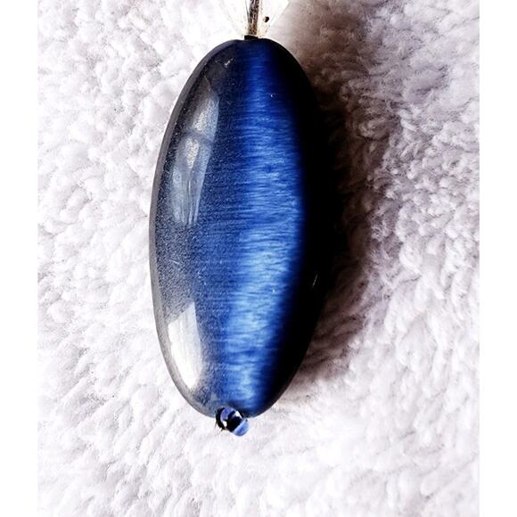 EXPRESS Blue Polished Glass Stone Pendant Fashion Necklace 10" Adjustable Y2K - Picture 3 of 7